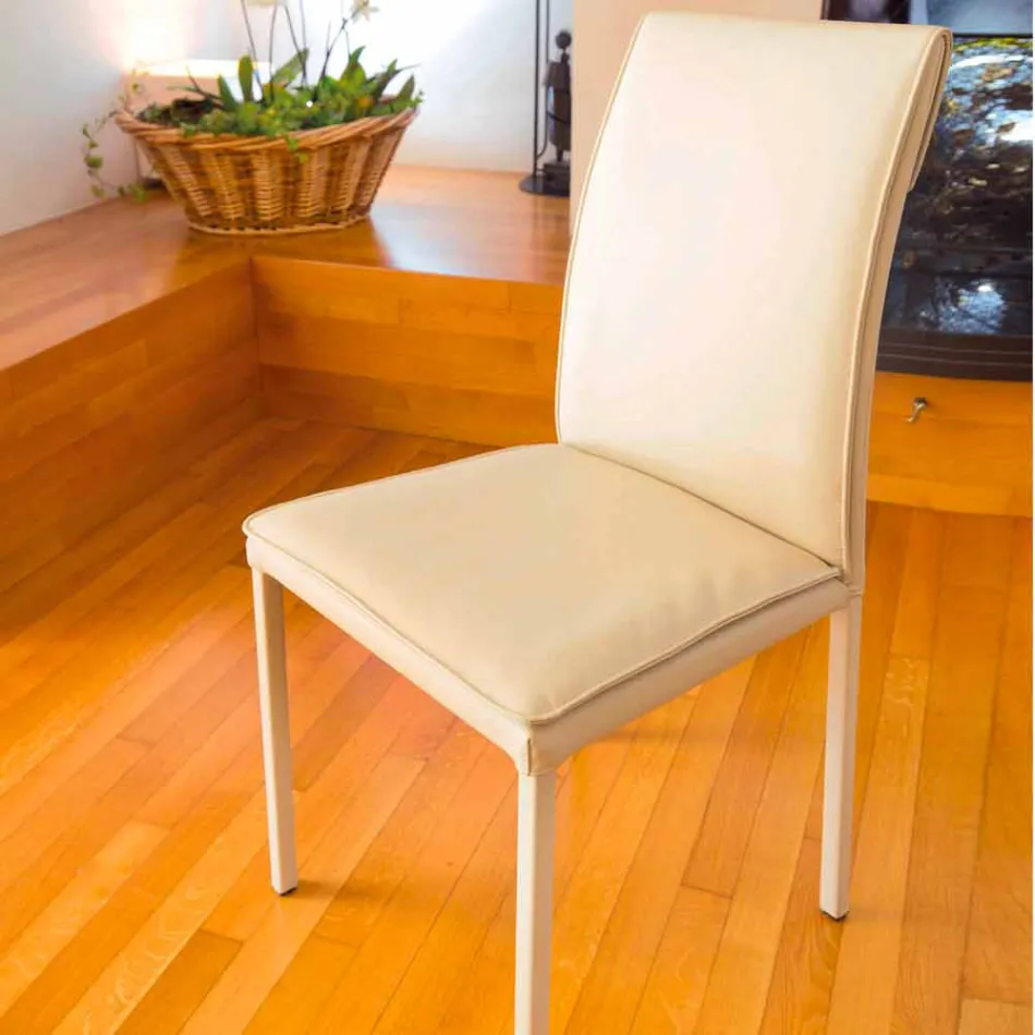 Bessie dove-colored leatherette dining room chair, made in Italy Viadurini