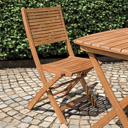 Folding Outdoor Chair in Acacia Wood with Optional Armrests - Fontana Viadurini