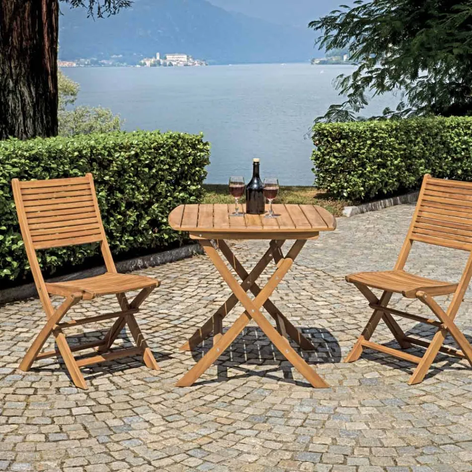 Folding Outdoor Chair in Acacia Wood with Optional Armrests - Fontana Viadurini