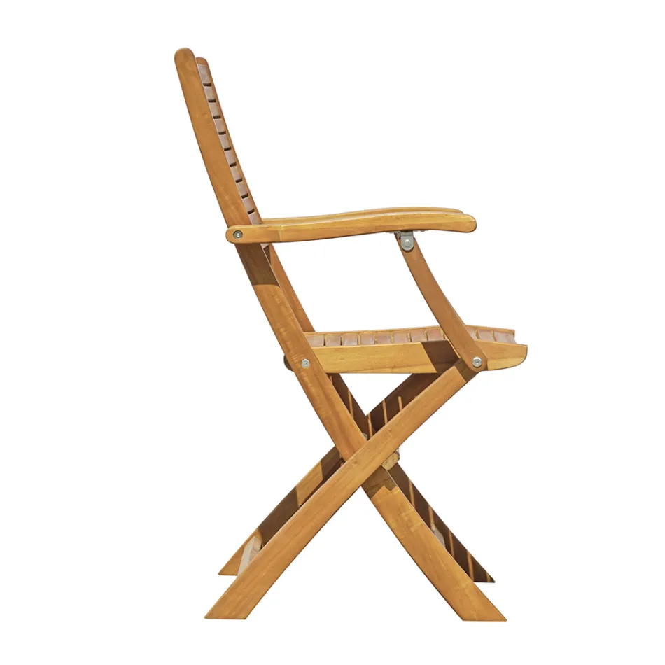 Folding Outdoor Chair in Acacia Wood with Optional Armrests - Fontana Viadurini