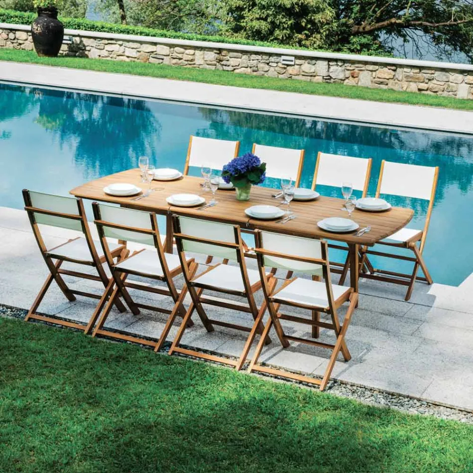 Outdoor Folding Chair in Acacia Wood and Textilene - Perfect Viadurini