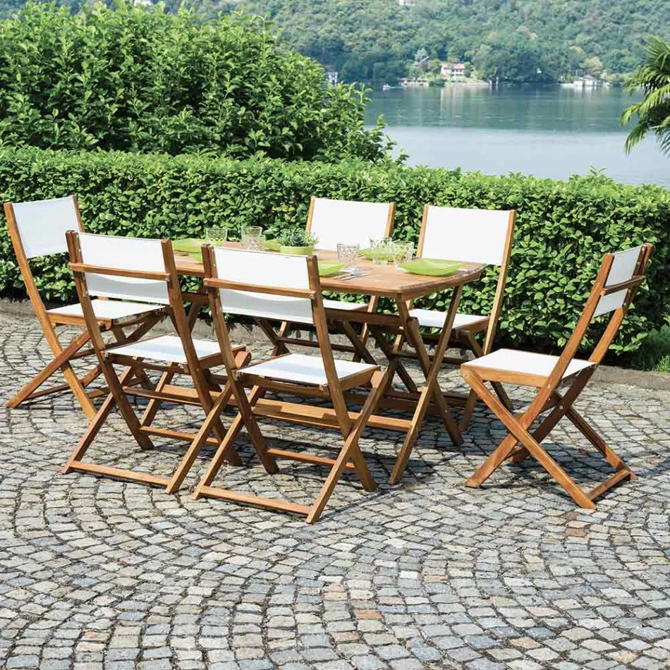 Outdoor Folding Chair in Acacia Wood and Textilene - Perfect Viadurini