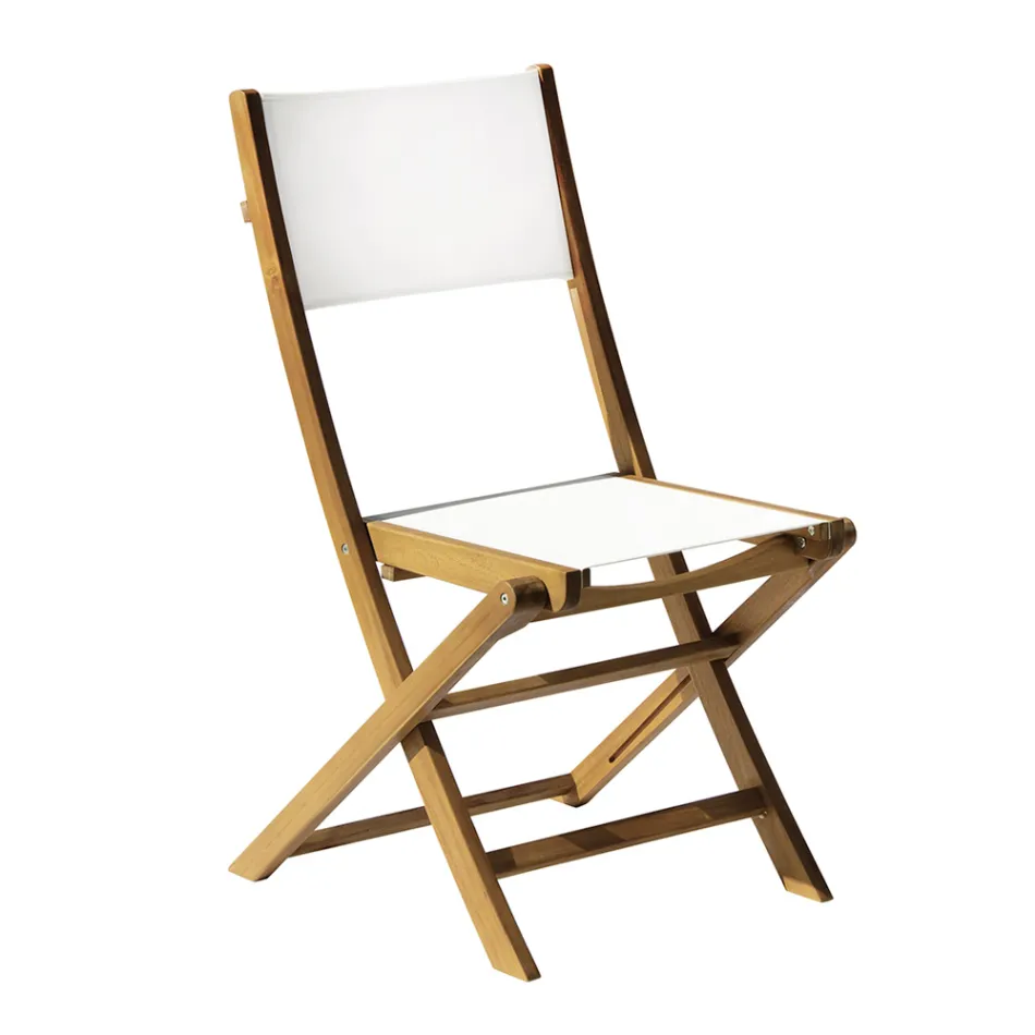 Outdoor Folding Chair in Acacia Wood and Textilene - Perfect Viadurini