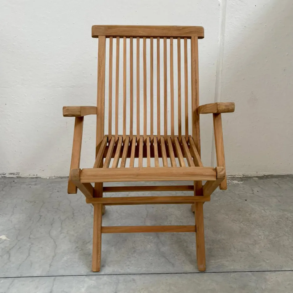 Folding Outdoor Teak Chair with Armrests – Yggdrasil Viadurini