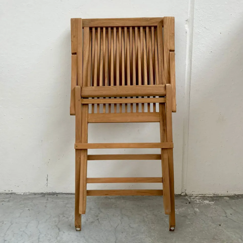 Folding Outdoor Teak Chair with Armrests – Yggdrasil Viadurini
