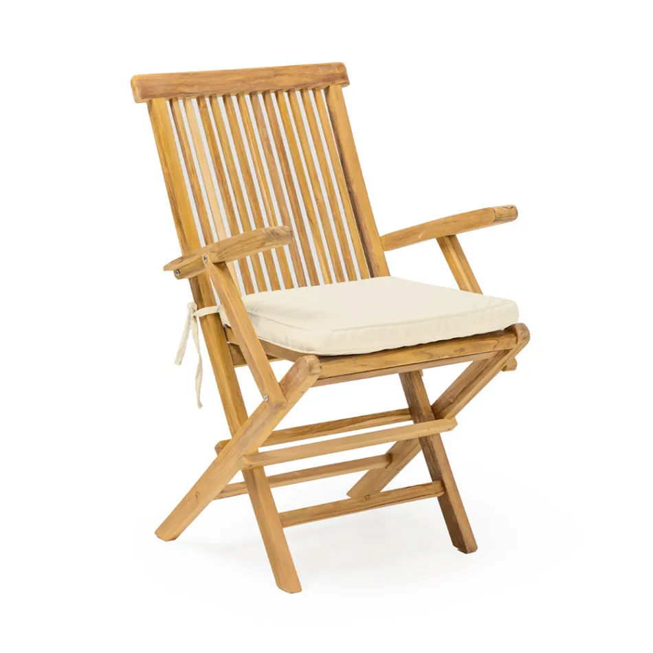 Folding Outdoor Teak Chair with Armrests – Yggdrasil Viadurini