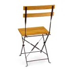 Folding Metal Chair with Acacia Wood Seat and Backrest - Estate Viadurini