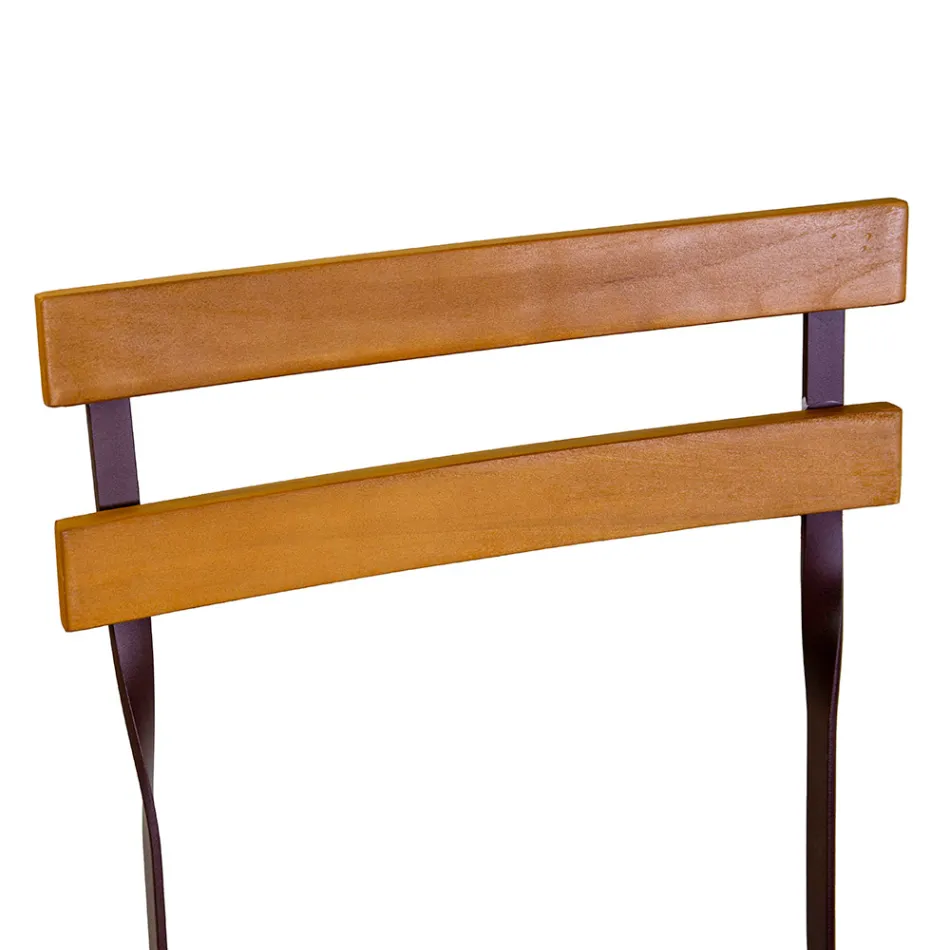 Folding Metal Chair with Acacia Wood Seat and Backrest - Estate Viadurini