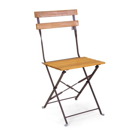 Folding Metal Chair with Acacia Wood Seat and Backrest - Estate Viadurini