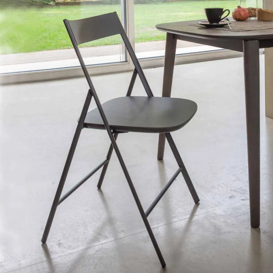 Folding Chair in Metal and Oak Wood 2 Pieces Made in Italy - Roberta Viadurini