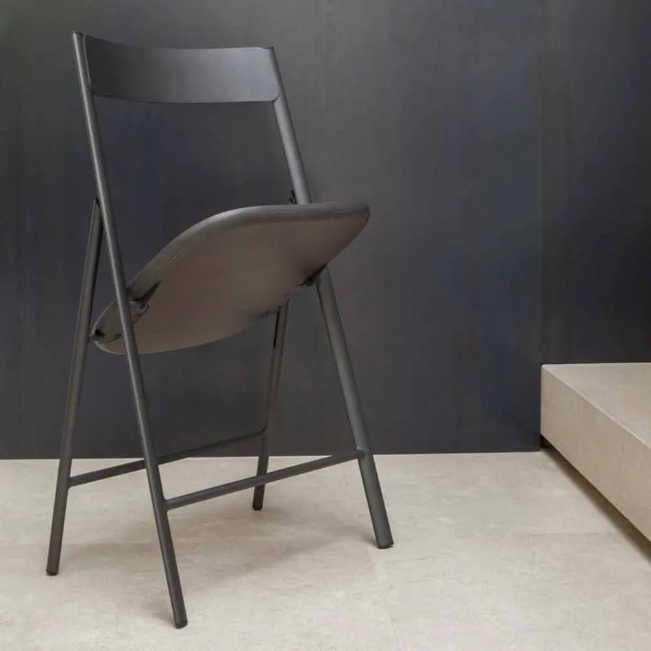 Folding Chair in Metal and Oak Wood 2 Pieces Made in Italy - Roberta Viadurini