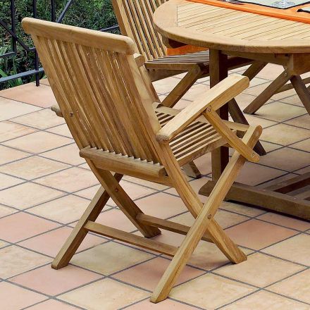 Outdoor Folding Chair in Teak with Armrests – Yggdrasil Viadurini