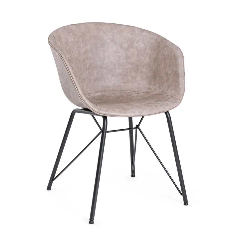 Chair Armchair in White or Black Steel and Vintage Ecoleather - Gongo Viadurini