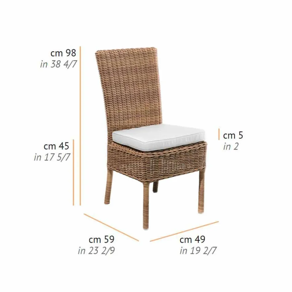 Outdoor Dining Chair in Woven Synthetic Rattan and Fabric, 2 Pieces - Yves Viadurini