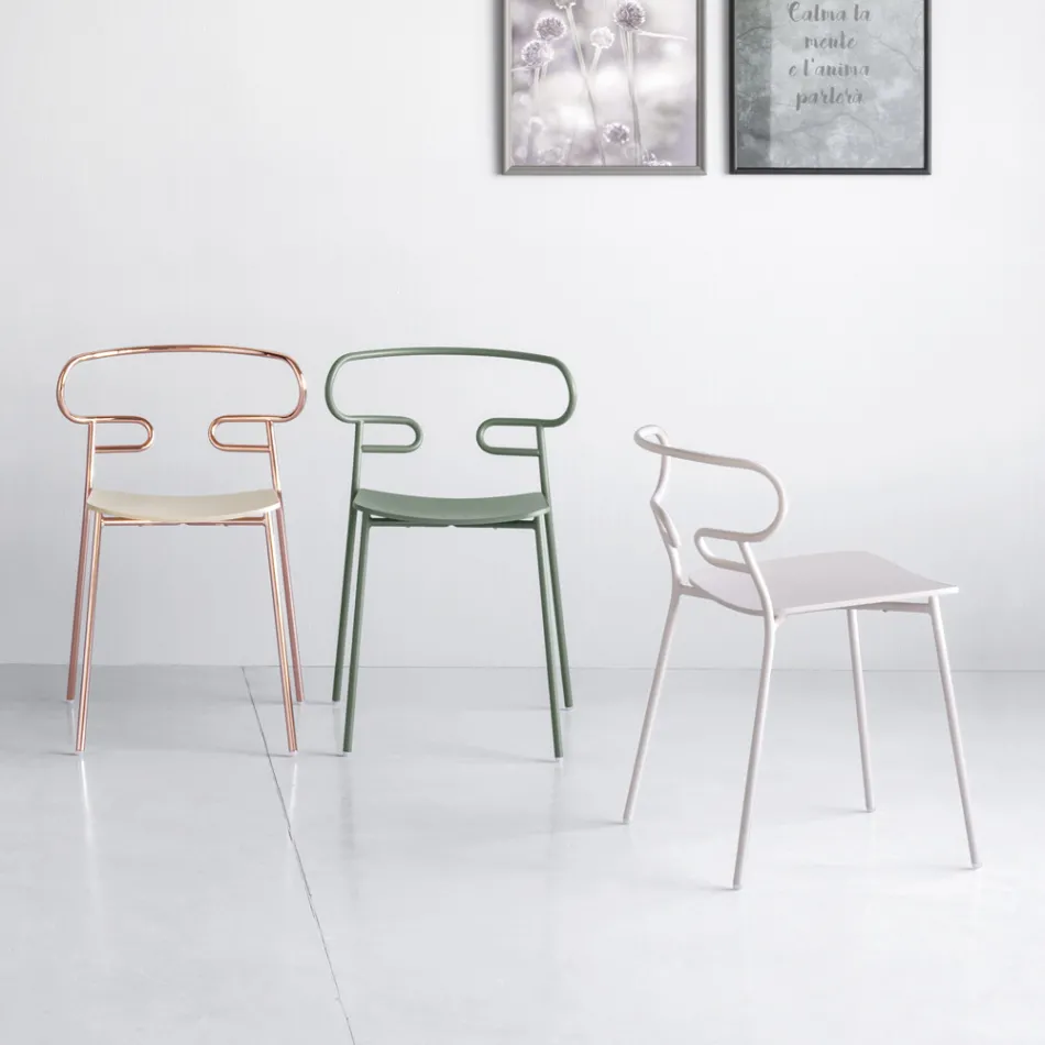 Precious Stackable Chair in Metal and Ash Made in Italy, 2 Pieces - Trosa Viadurini