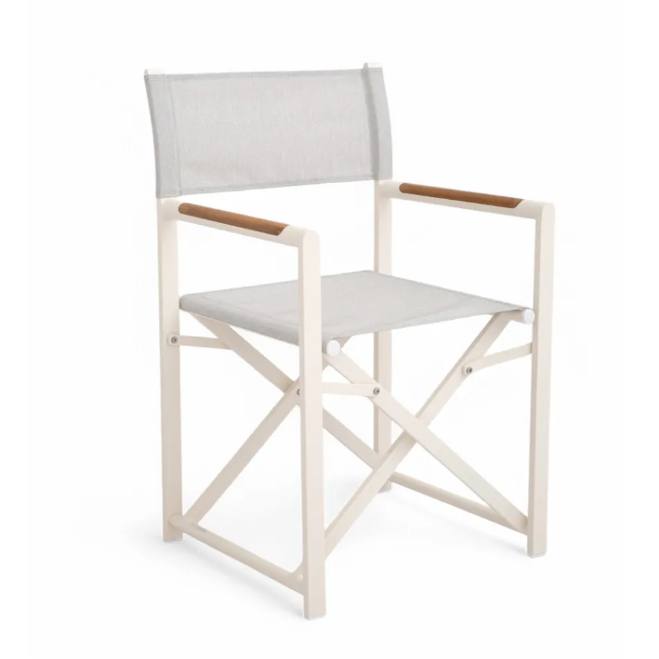 Outdoor Director Chair Made of Aluminium, Textilene and Teak - Bloom Viadurini