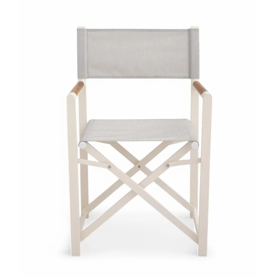 Outdoor Director Chair Made of Aluminium, Textilene and Teak - Bloom Viadurini