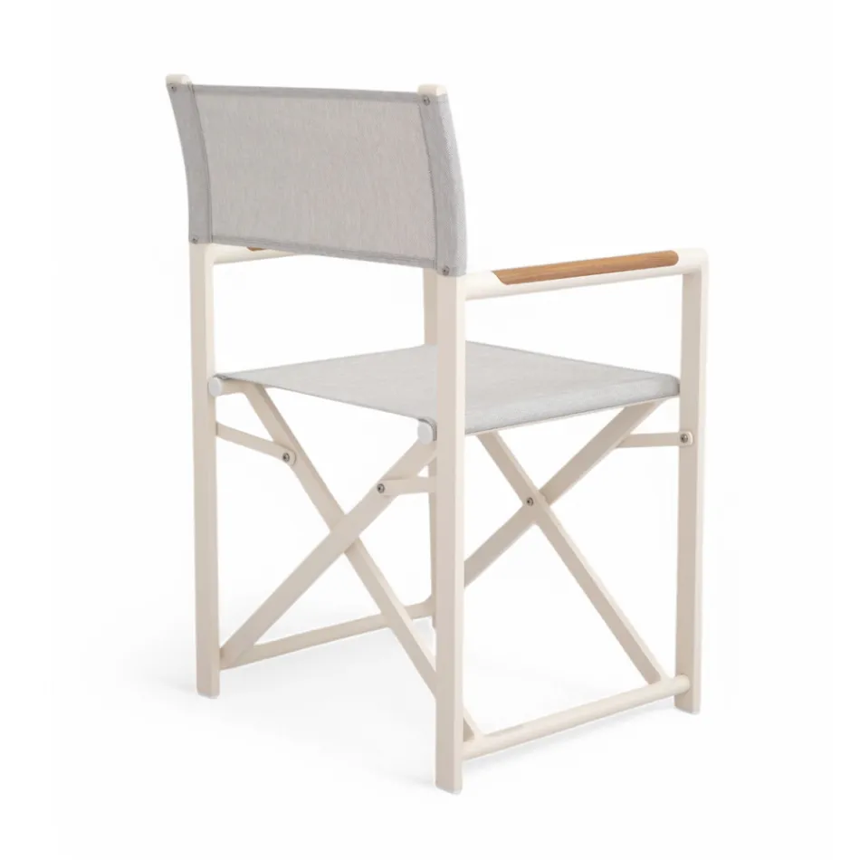 Outdoor Director Chair Made of Aluminium, Textilene and Teak - Bloom Viadurini