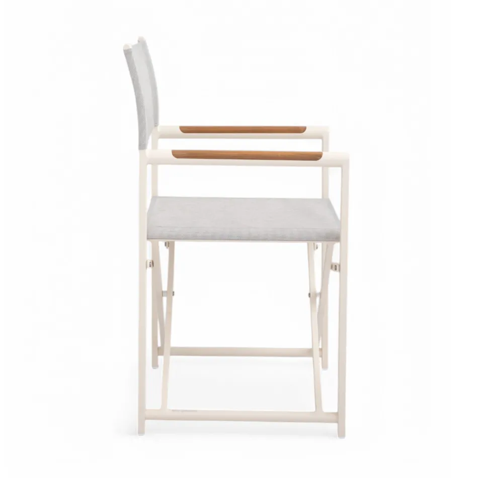 Outdoor Director Chair Made of Aluminium, Textilene and Teak - Bloom Viadurini