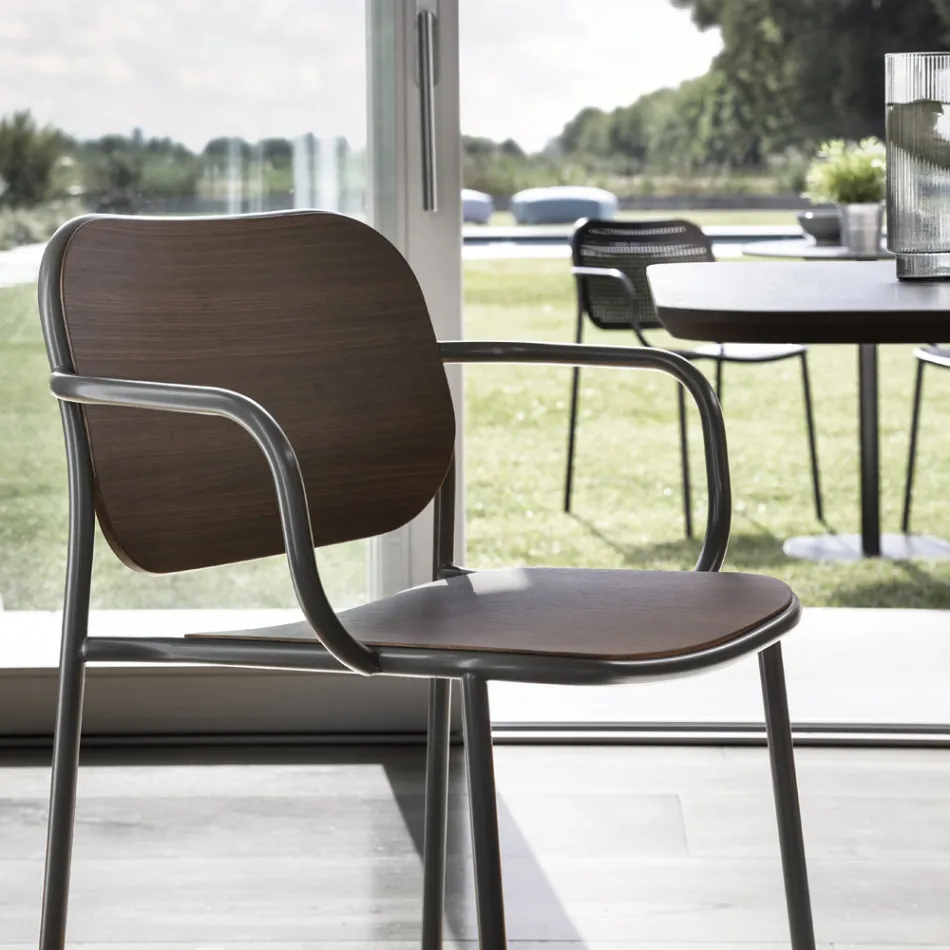 Dining Room Chair in Wood and Metal Made in Italy 2 Pieces - Saffia Viadurini