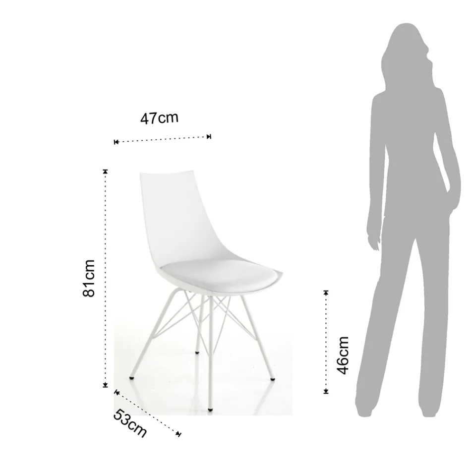Dining Room Chair in Leather, Polypropylene and Metal 2 Pieces - Renella Viadurini