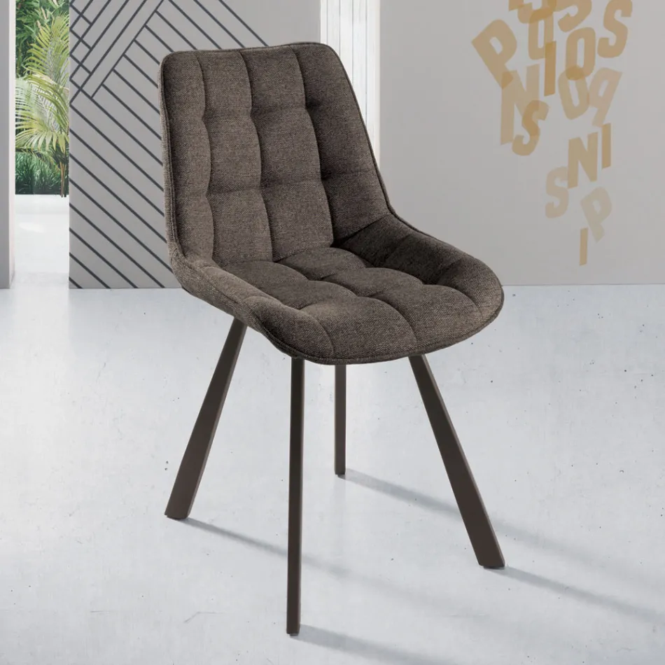 Lounge Chair in Fabric Upholstered with Checkered Pattern 4 Pieces - Raggia Viadurini
