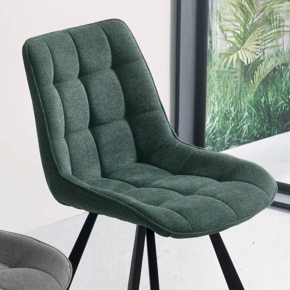 Lounge Chair in 4-Piece Checked Patterned Upholstered Fabric - Raggia Viadurini