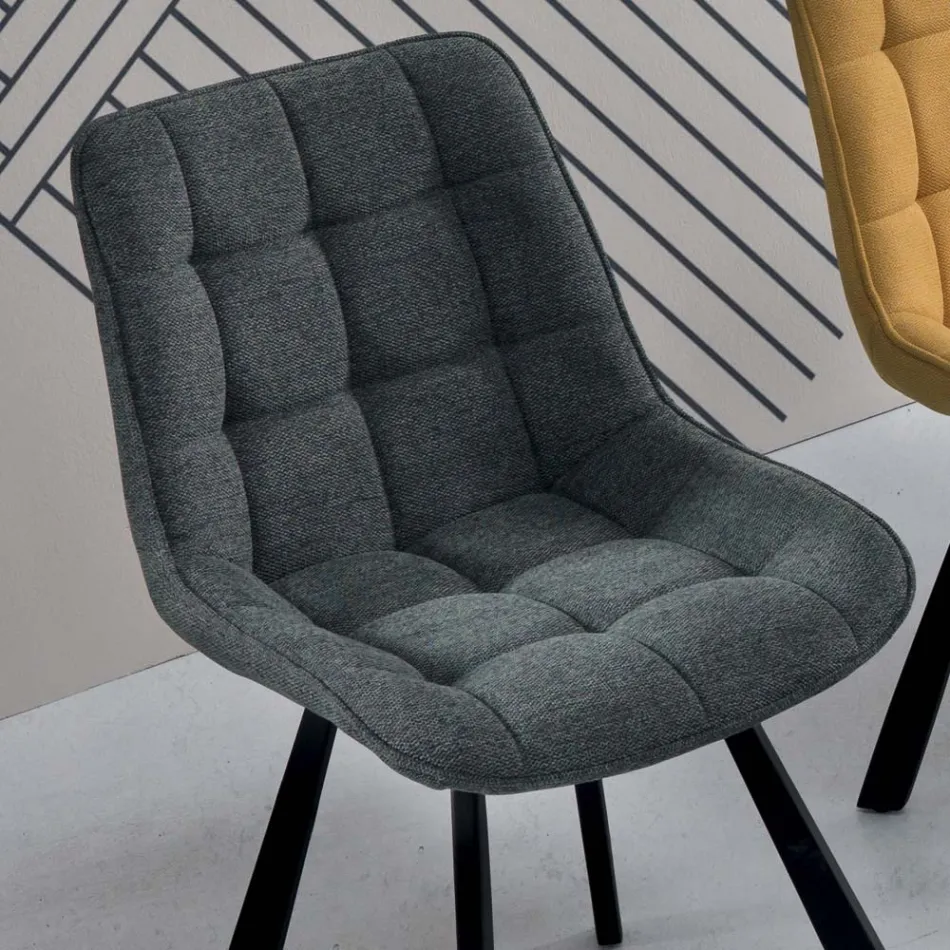 Lounge Chair in Fabric Upholstered with Checkered Pattern 4 Pieces - Raggia Viadurini