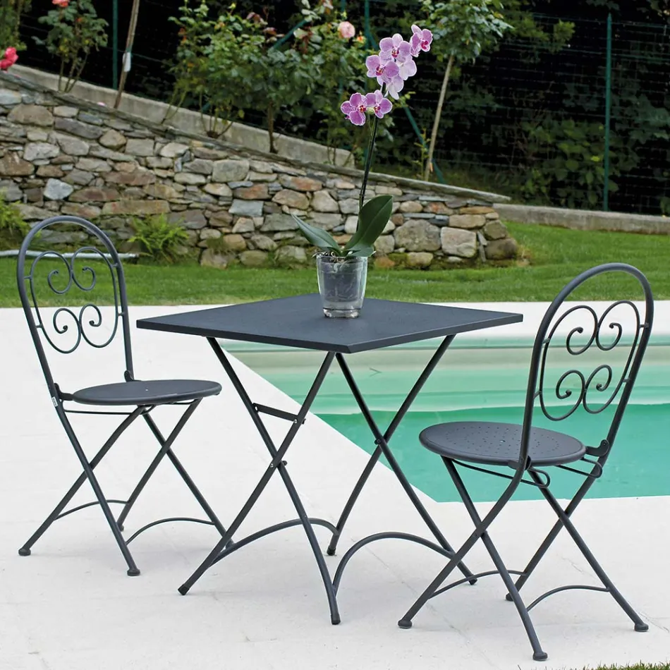 Folding Outdoor Chair in Anthracite Grey Iron 2 Pieces - Baccard Viadurini