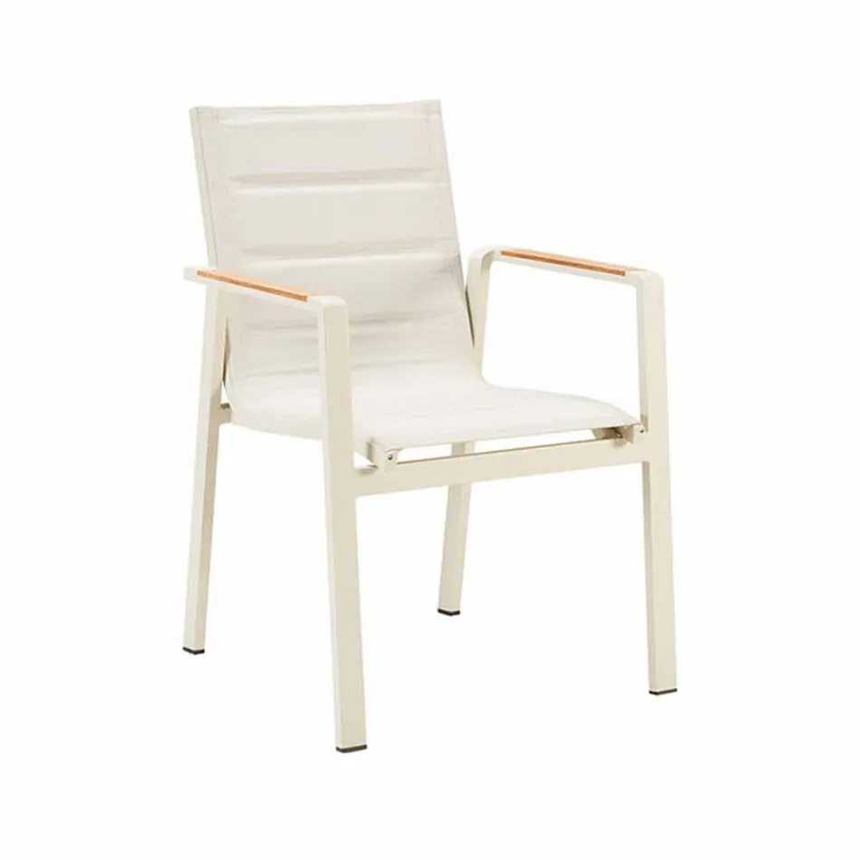 Stackable Outdoor Dining Chairs in Aluminium and 4-Piece Armrests - Bilel Viadurini