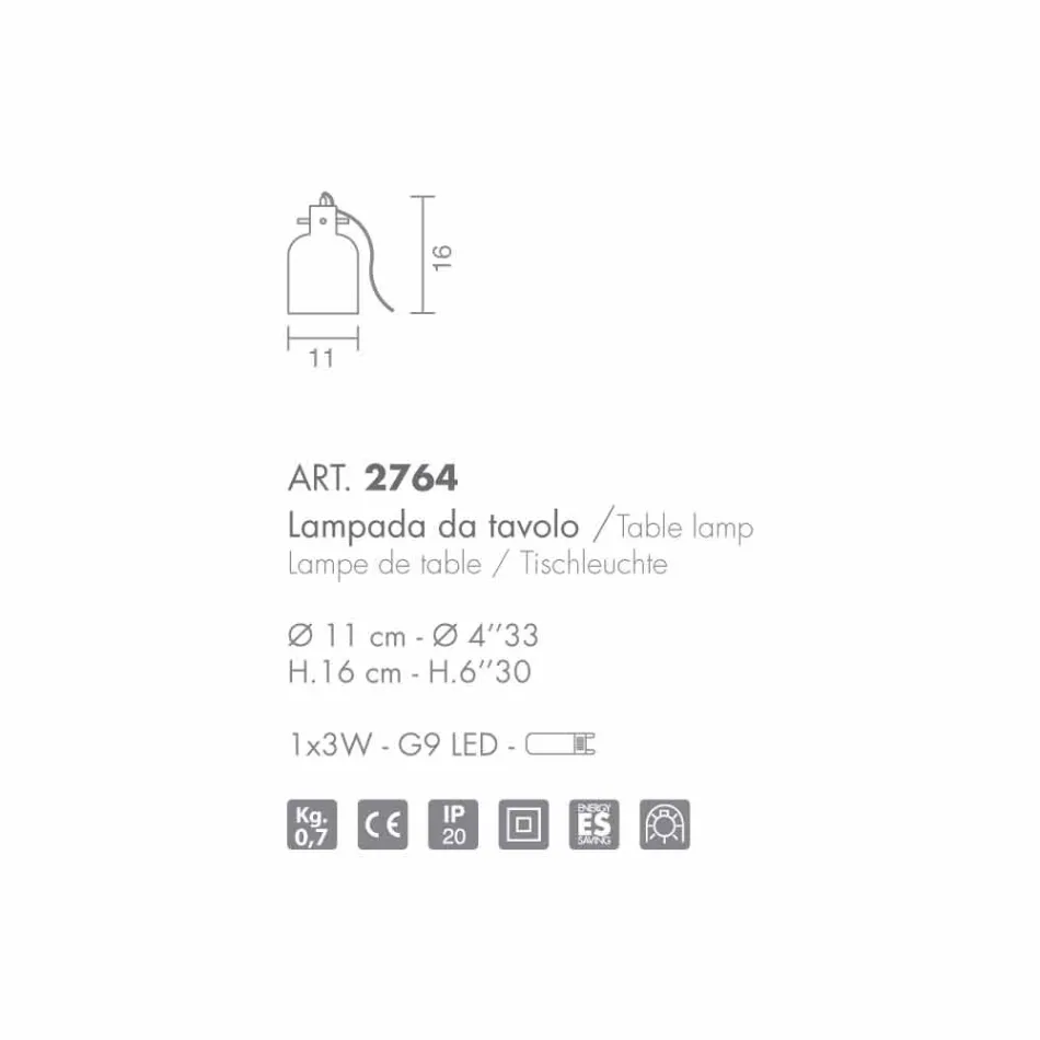 Selene Bossa Nova table lamp Ø11 H16cm, blown glass amethyst Viadurini