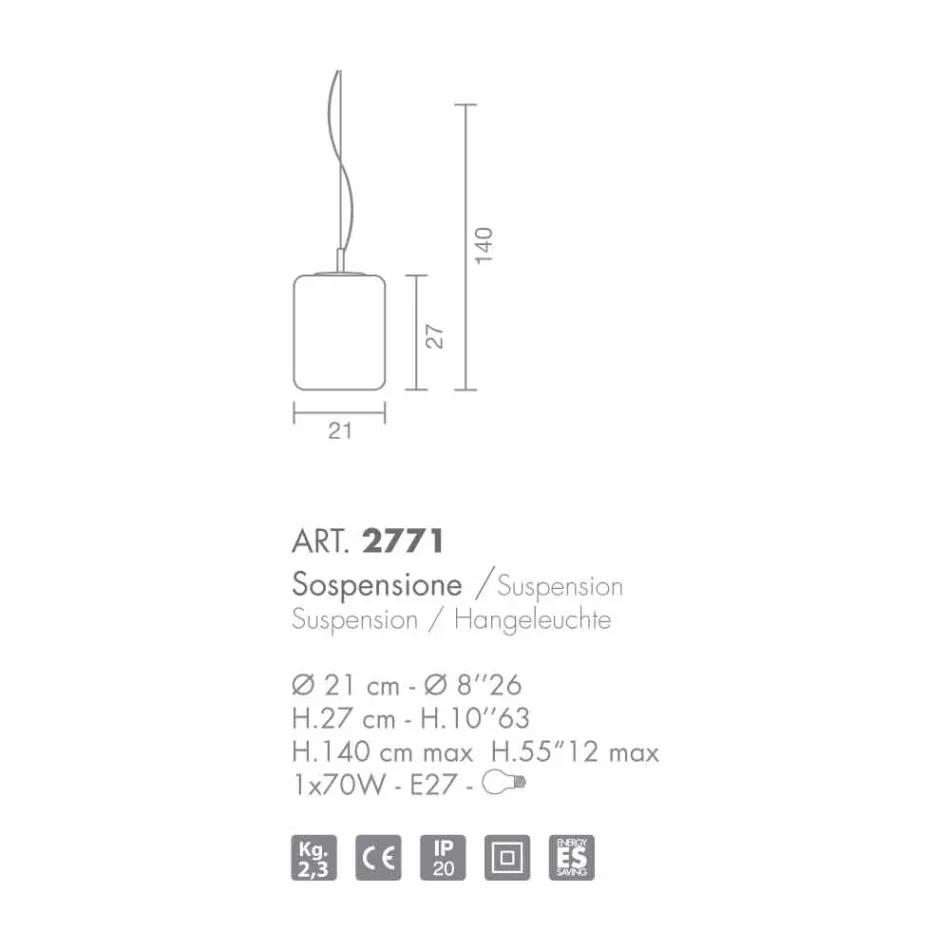 Selene Domino blown glass pendant lamp Ø21 H 27/140 cm Viadurini