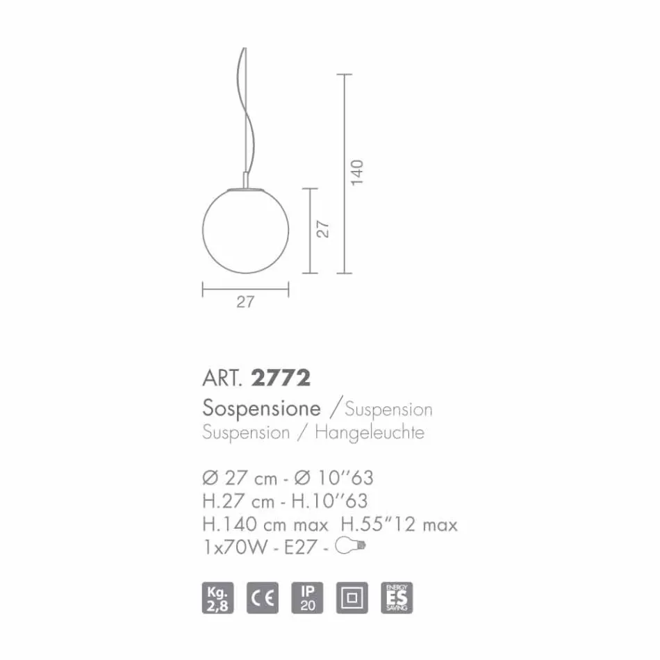 Selene Domino handmade blown glass chandelier Ø27 H 27 / 140cm Viadurini