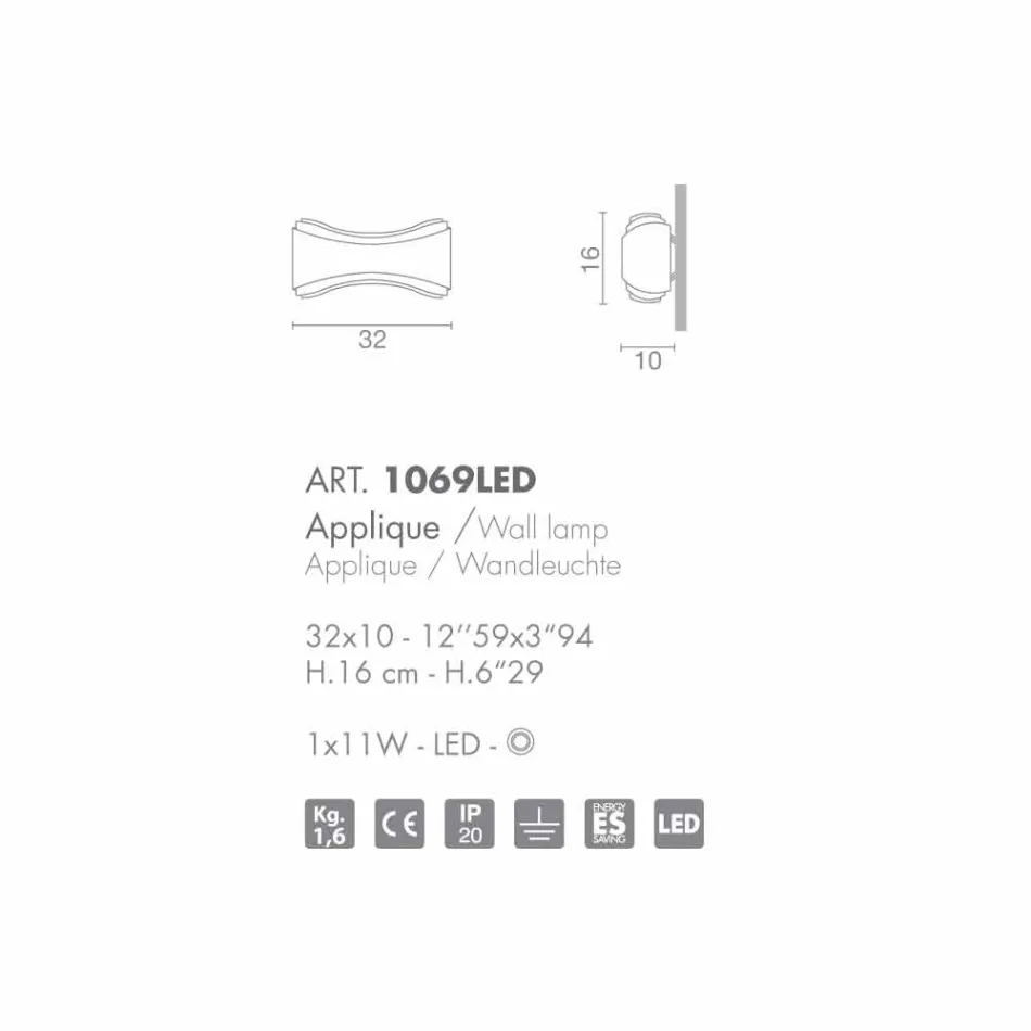 Selene Ionica applique 32x10 H16cm in steel and glass made in Italy Viadurini