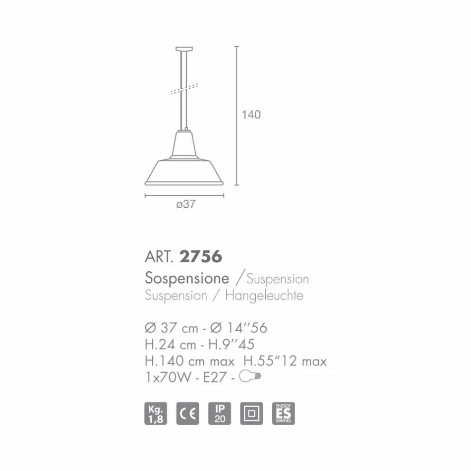 Selene Lampara blown glass pendant lamp Ø37 H 24/140 cm Viadurini