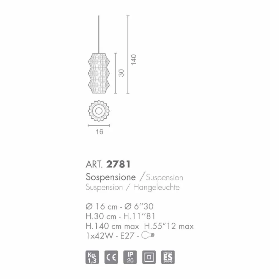 Selene Origami blown glass pendant lamp Ø16 H 30 / 140cm Viadurini