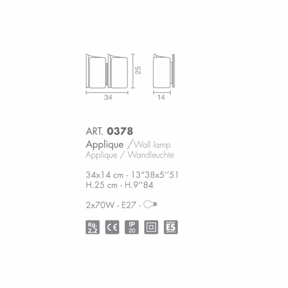 Selene Papiro frosted crystal applique 34x14 H25cm made in Italy Viadurini