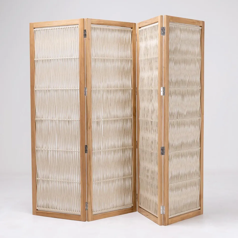 Outdoor divider in Teak, Aluminium and Rope Weaving - Vision Viadurini