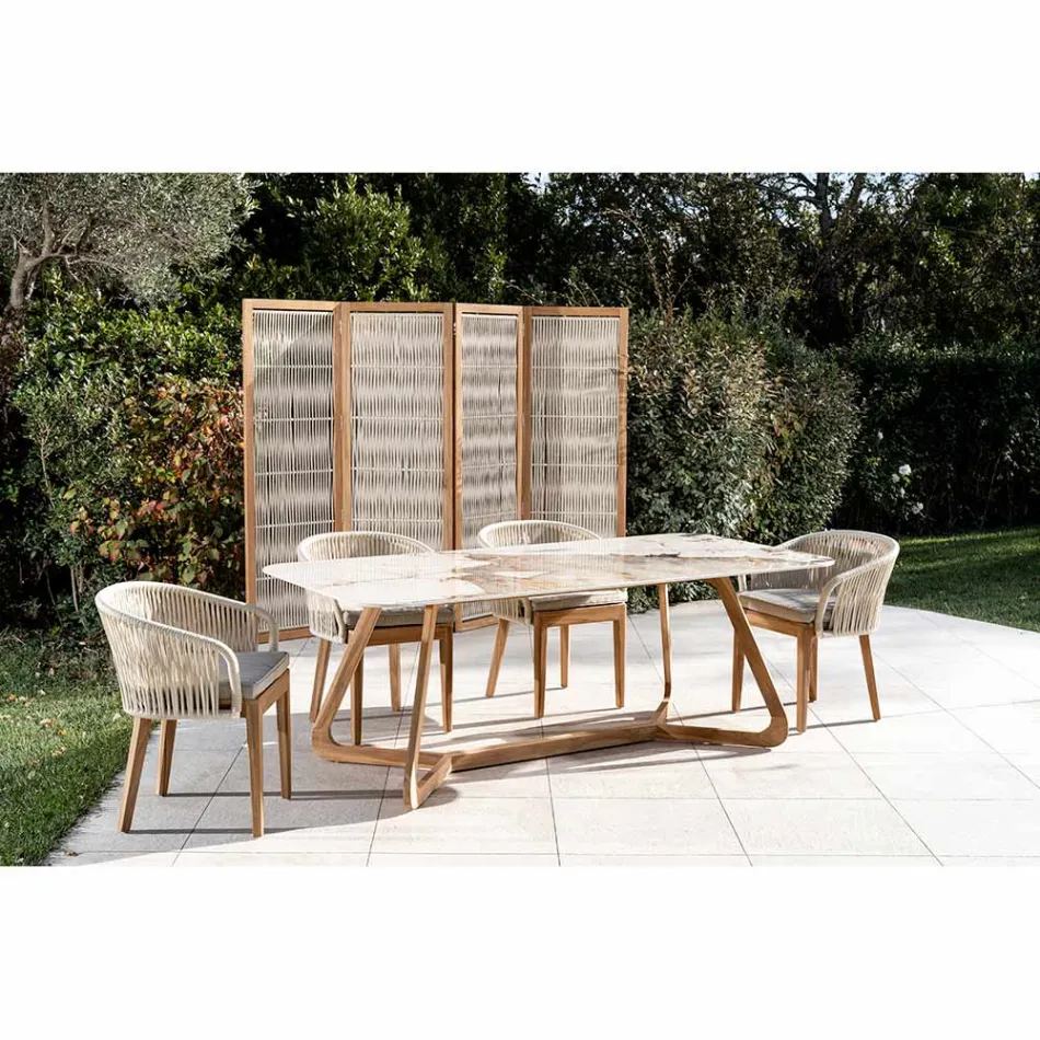 Outdoor divider in Teak, Aluminium and Rope Weaving - Vision Viadurini