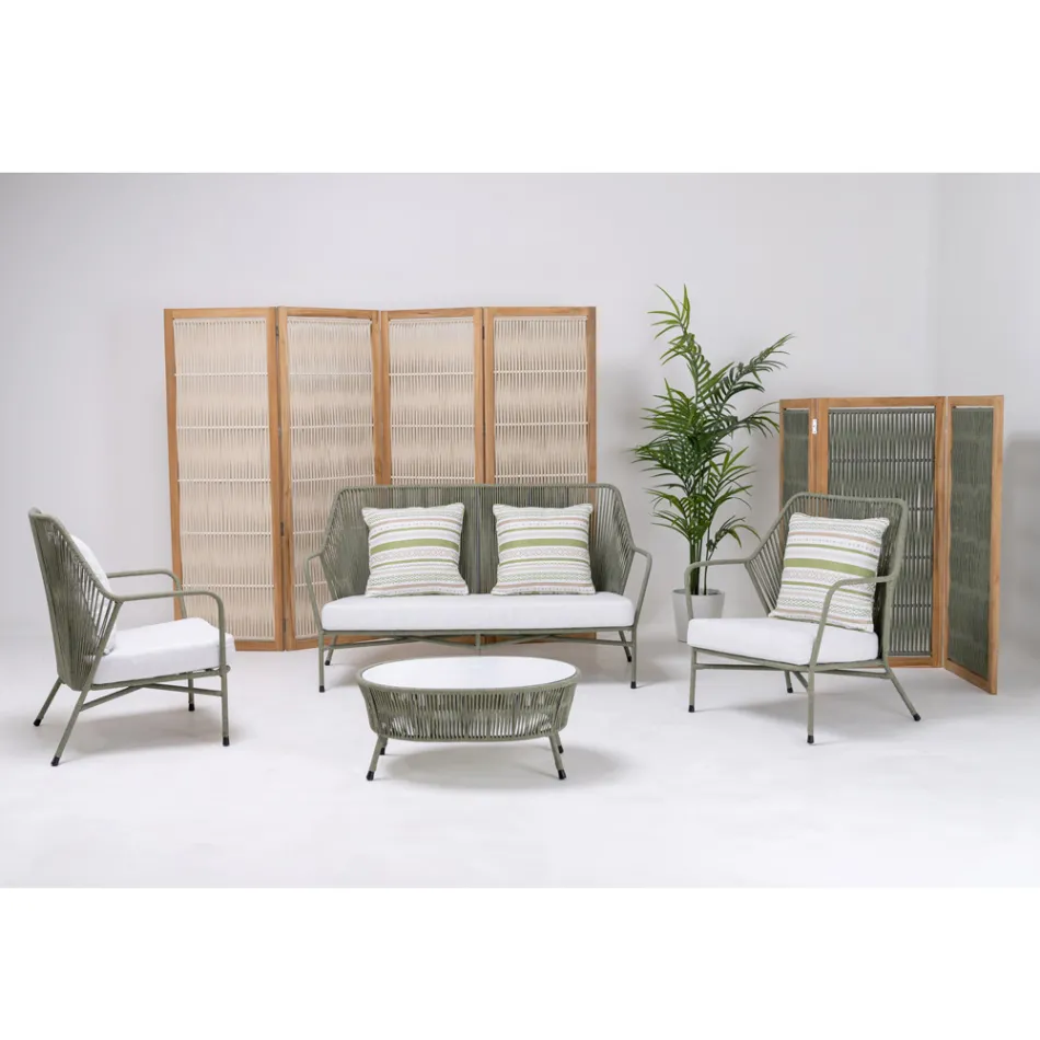 Outdoor divider in Teak, Aluminium and Rope Weaving - Vision Viadurini