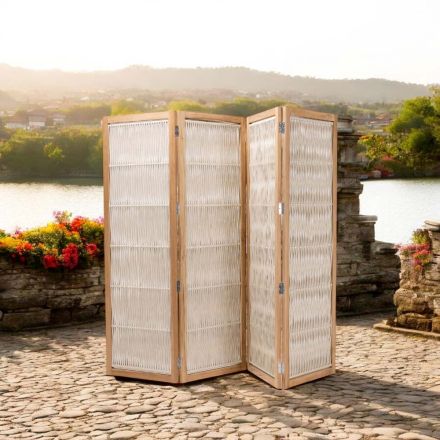 Outdoor divider in Teak, Aluminium and Rope Weaving - Vision Viadurini