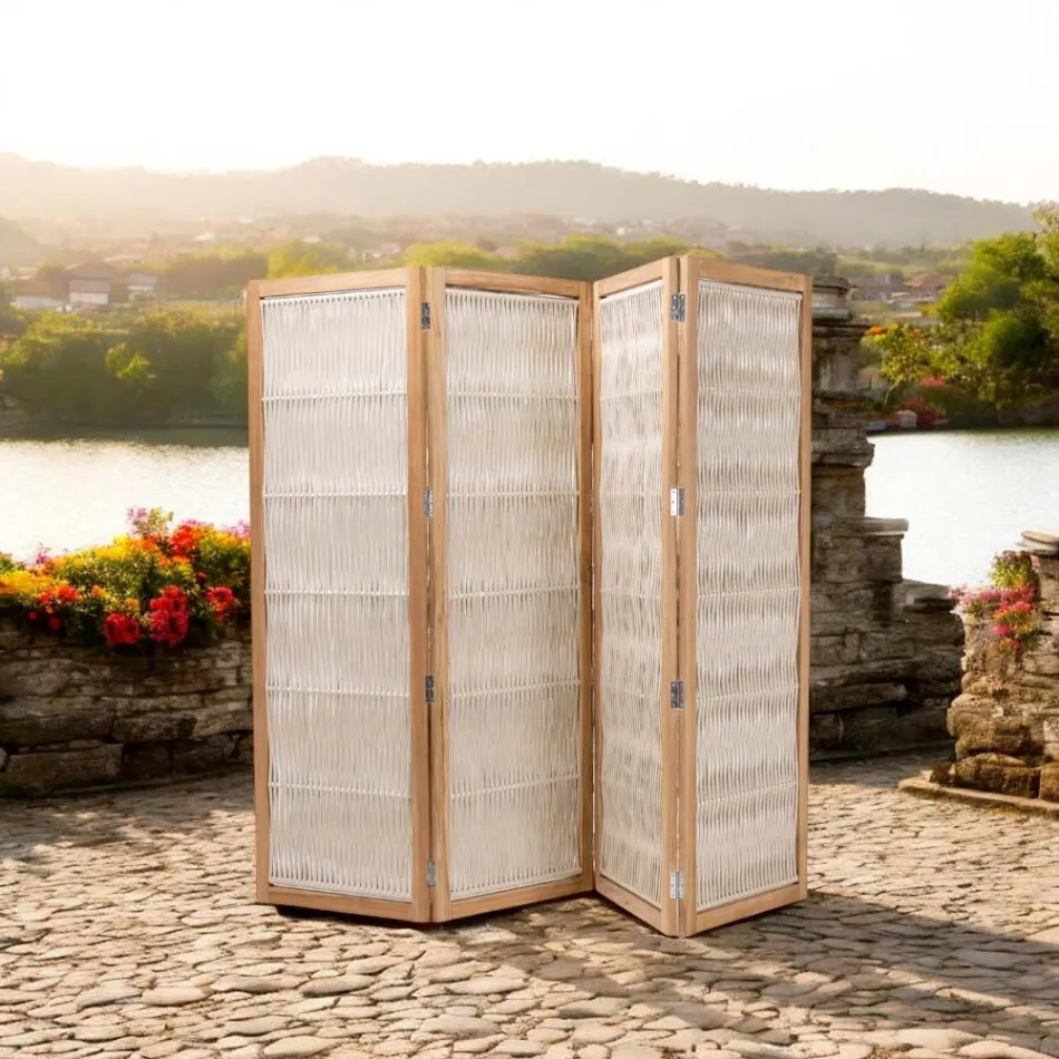 Outdoor divider in Teak, Aluminium and Rope Weaving - Vision Viadurini