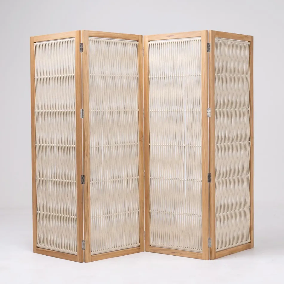 Outdoor divider in Teak, Aluminium and Rope Weaving - Vision Viadurini