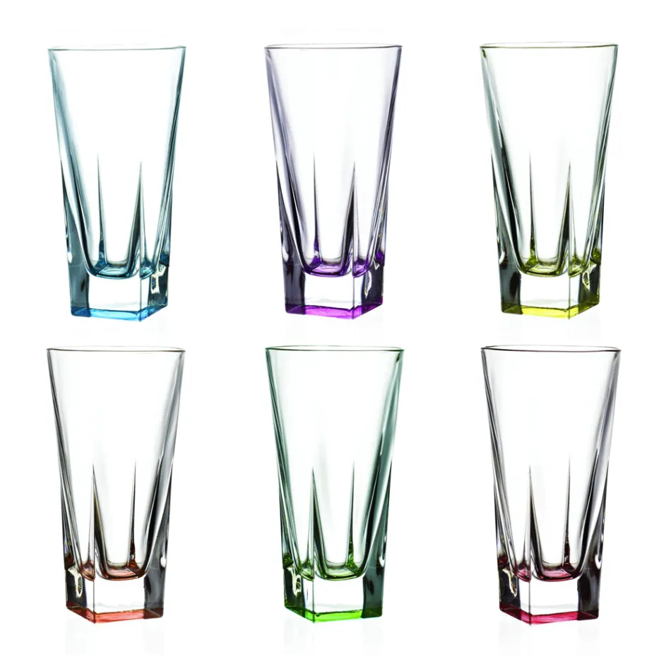 High Tumbler Crystal Eco Colored Glasses Service 12 Pieces - Amalgam Viadurini