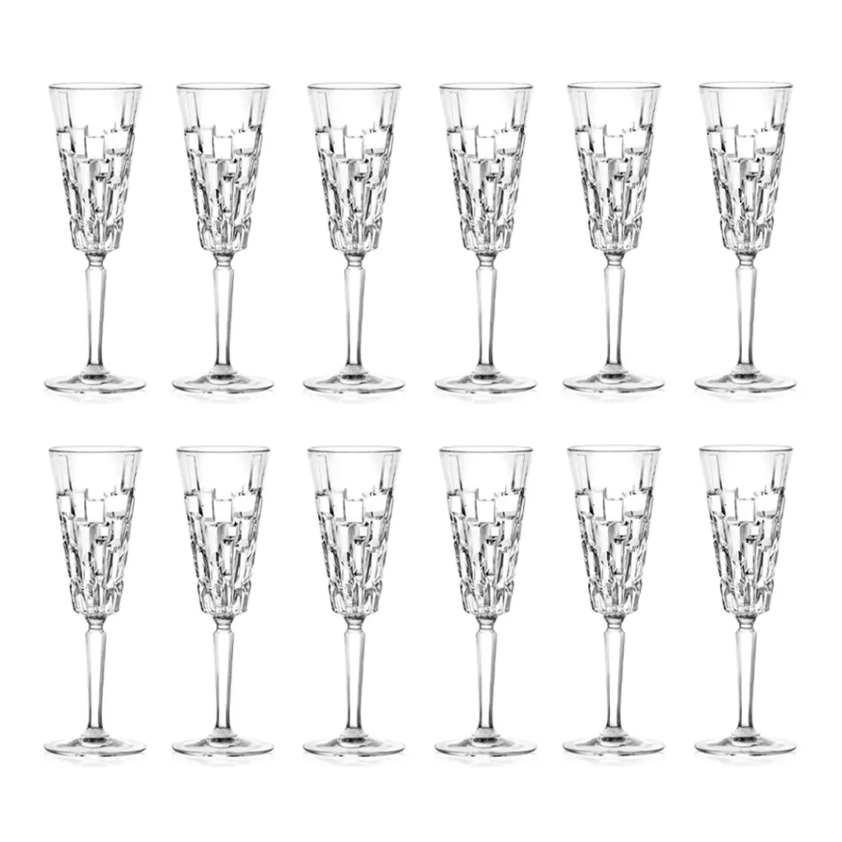 Luxury Eco Decorated Crystal Flute Goblet Set 12 Pieces - Catania Viadurini