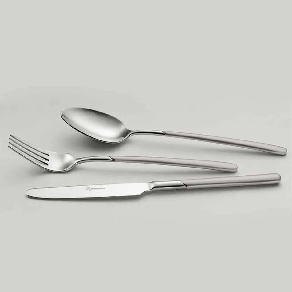 24 Pieces Polished Steel Cutlery Set with Sandblasted Handle - Jingle Viadurini