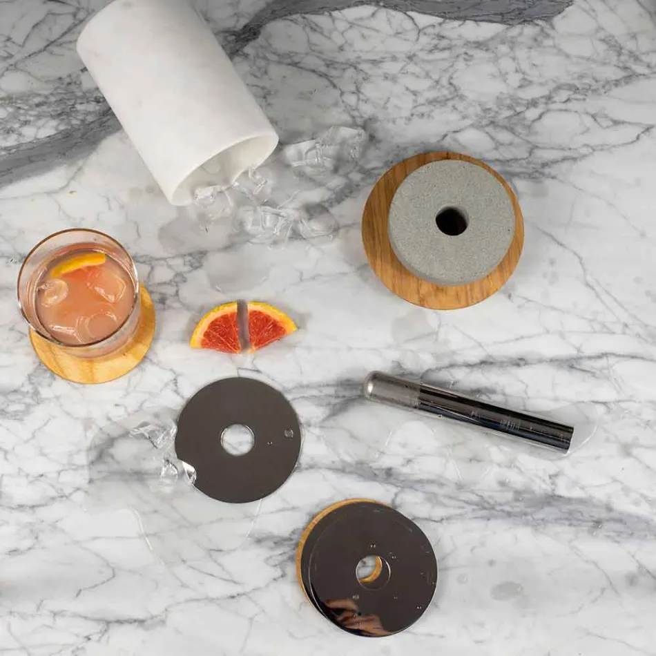 Cocktail Service Aperitif Accessories in Marble, Wood, Steel - Norman Viadurini