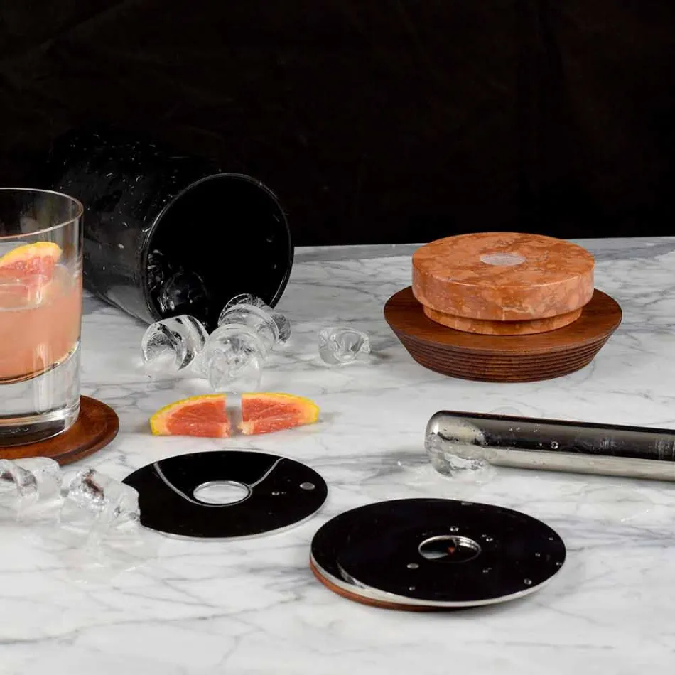 Cocktail Service Aperitif Accessories in Marble, Wood, Steel - Norman Viadurini