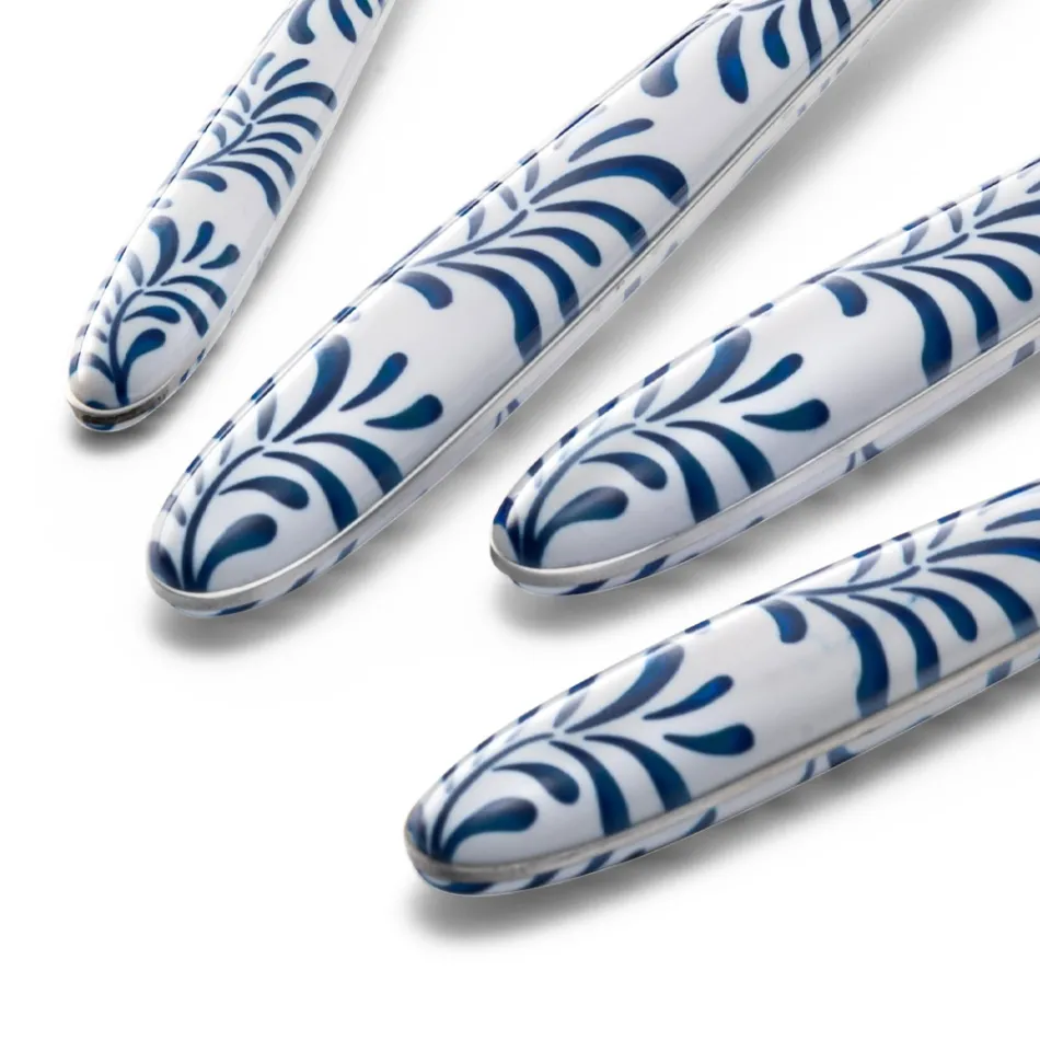 Steel and Plastic Cutlery Set Blue or White Decoration 24 Pcs - Alessandra Viadurini