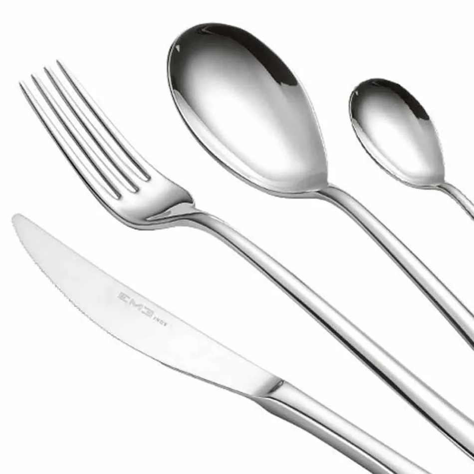 Complete Cutlery Set in Polished Stainless Steel Modern Design 24 Pieces - Sharpy Viadurini